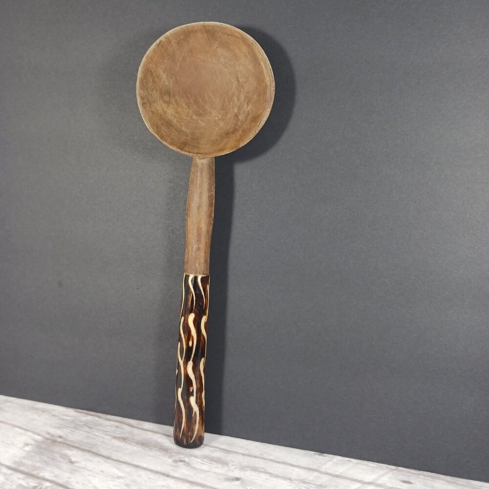 Batik Bone Inlay Hand Carved Wooden Serving/Salad Spoon Kenya Africa 12.5"